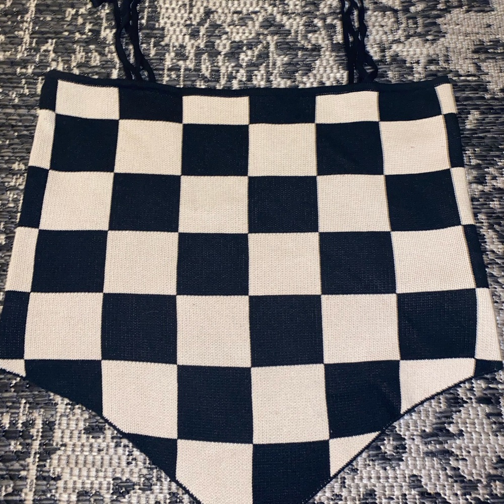 Checkered knit spaghetti strap top
